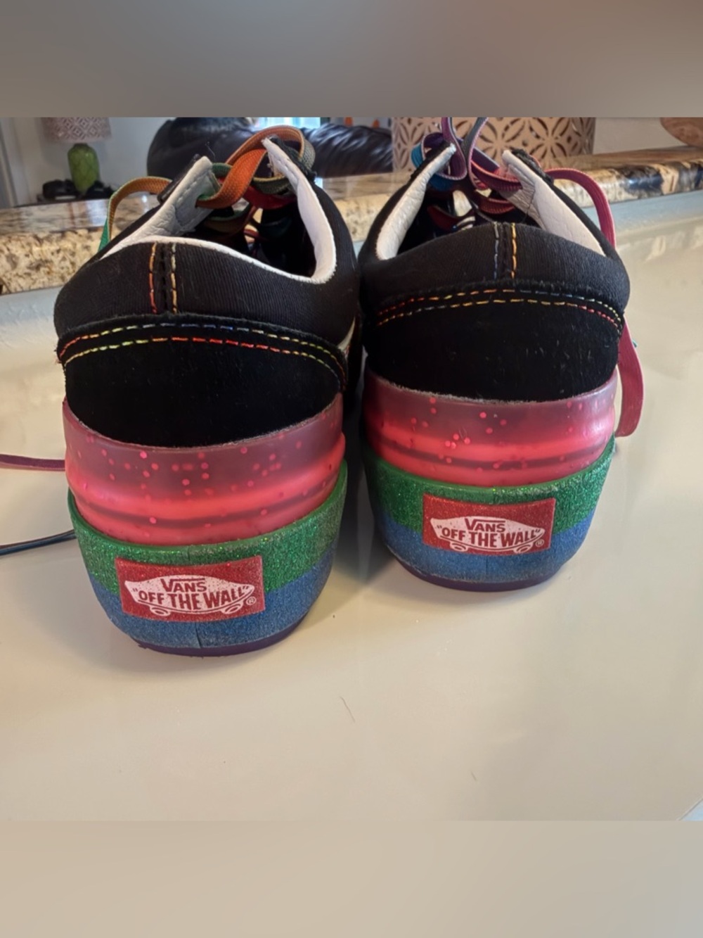 Vans Black Sneakers with Rainbow Laces and Pink Gold Accent - Picture 7 of 14
